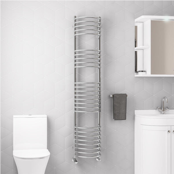 Eastbrook Mezzo Tondo Steel Chrome Designer Heated Towel Rail, 1600mm H x 320mm W - Central Heating
