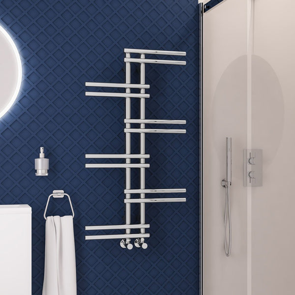 Eastbrook Pesaro Steel Chrome Designer Heated Towel Rail, 1005mm H x 550mm W - Central Heating