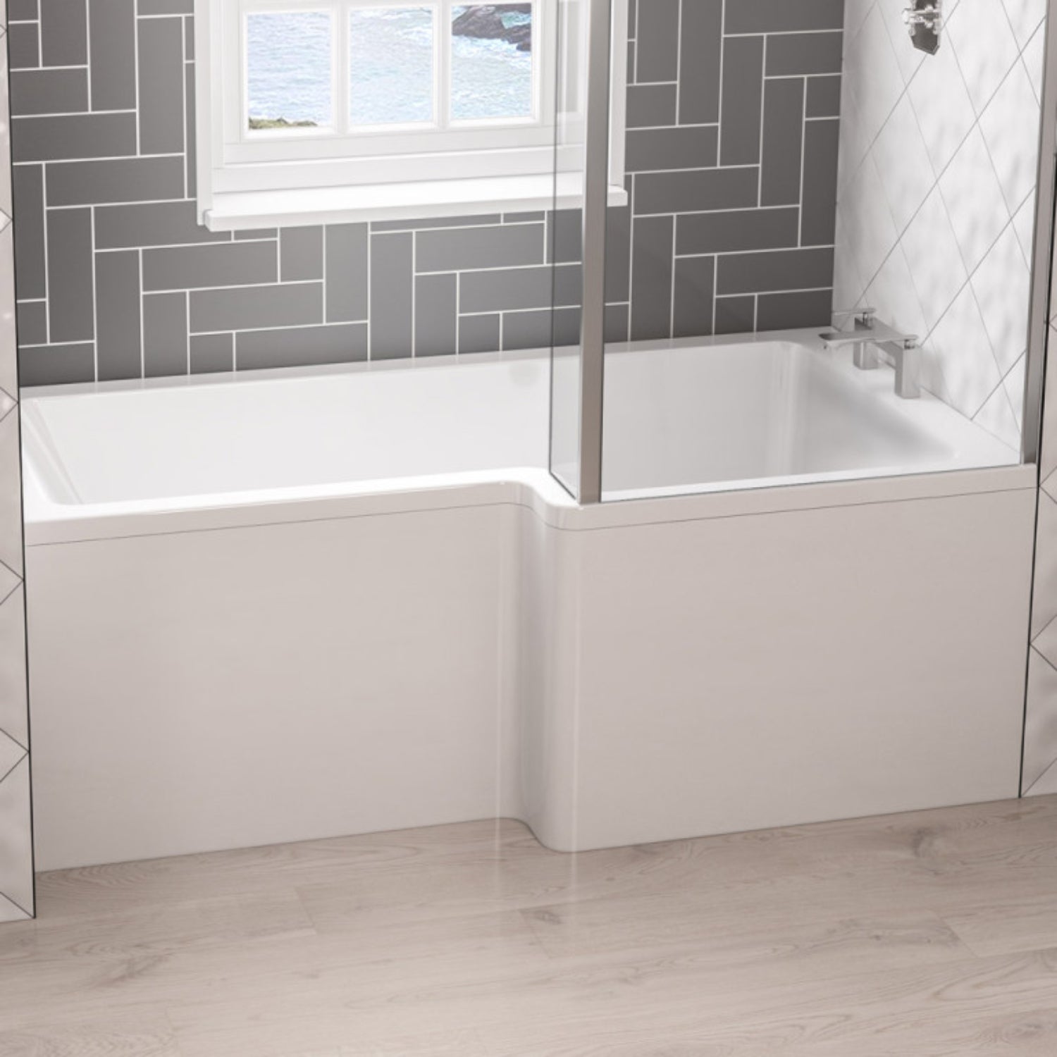 Eastbrook Portland L - Shaped Left Hand Shower Bath 1600mm L x 850mm W, White