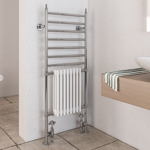 Eastbrook Thames Chrome Traditional Heated Towel Rail, 1444mm H x 630mm W - Central Heating