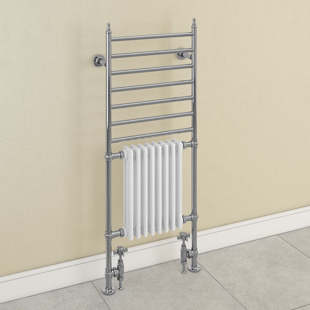 Eastbrook Thames Chrome Traditional Heated Towel Rail, 1444mm H x 630mm W - Central Heating