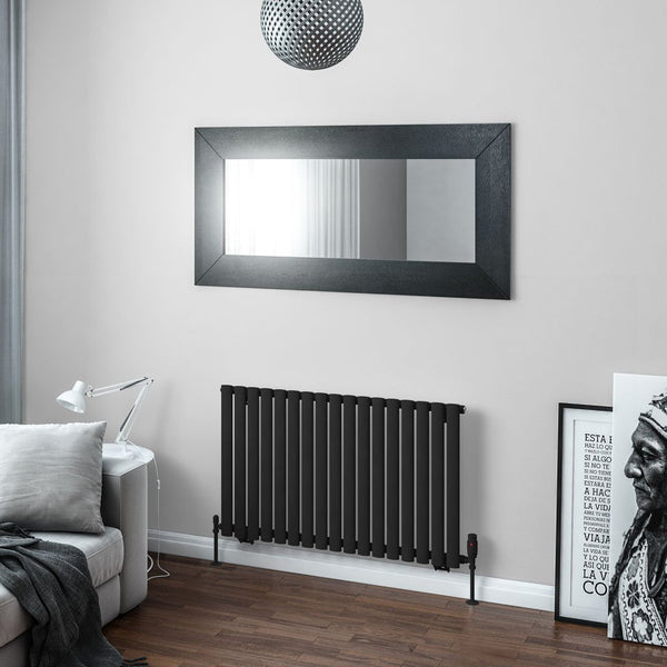 Eastbrook Tunstall Matt Black Steel Horizontal Designer Radiator, 600mm H x 1002mm W - Central Heating