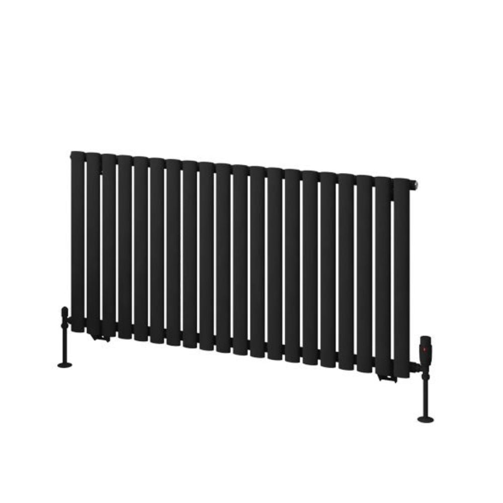 Eastbrook Tunstall Matt Black Steel Horizontal Designer Radiator, 600mm H x 1179mm W - Central Heating