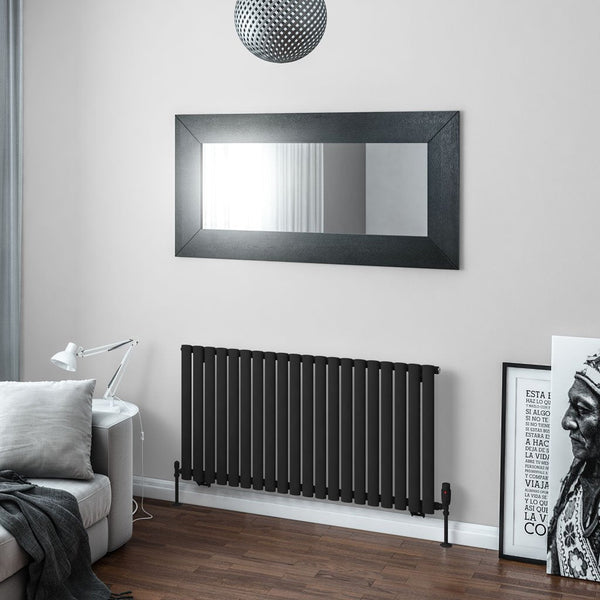 Eastbrook Tunstall Matt Black Steel Horizontal Designer Radiator, 600mm H x 1179mm W - Central Heating