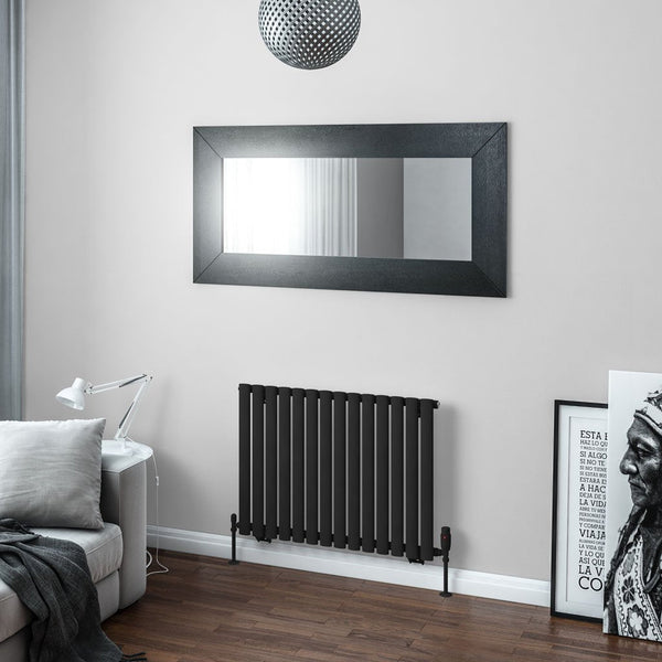 Eastbrook Tunstall Matt Black Steel Horizontal Designer Radiator, 600mm H x 825mm W - Central Heating