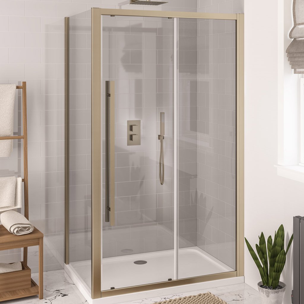 Eastbrook Vantage Shower Sliding Door 2000mm H x 1700mm W, Brushed Brass