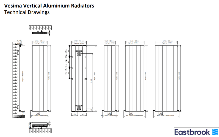 Eastbrook Vesima Matt Black Vertical Aluminium Radiators
