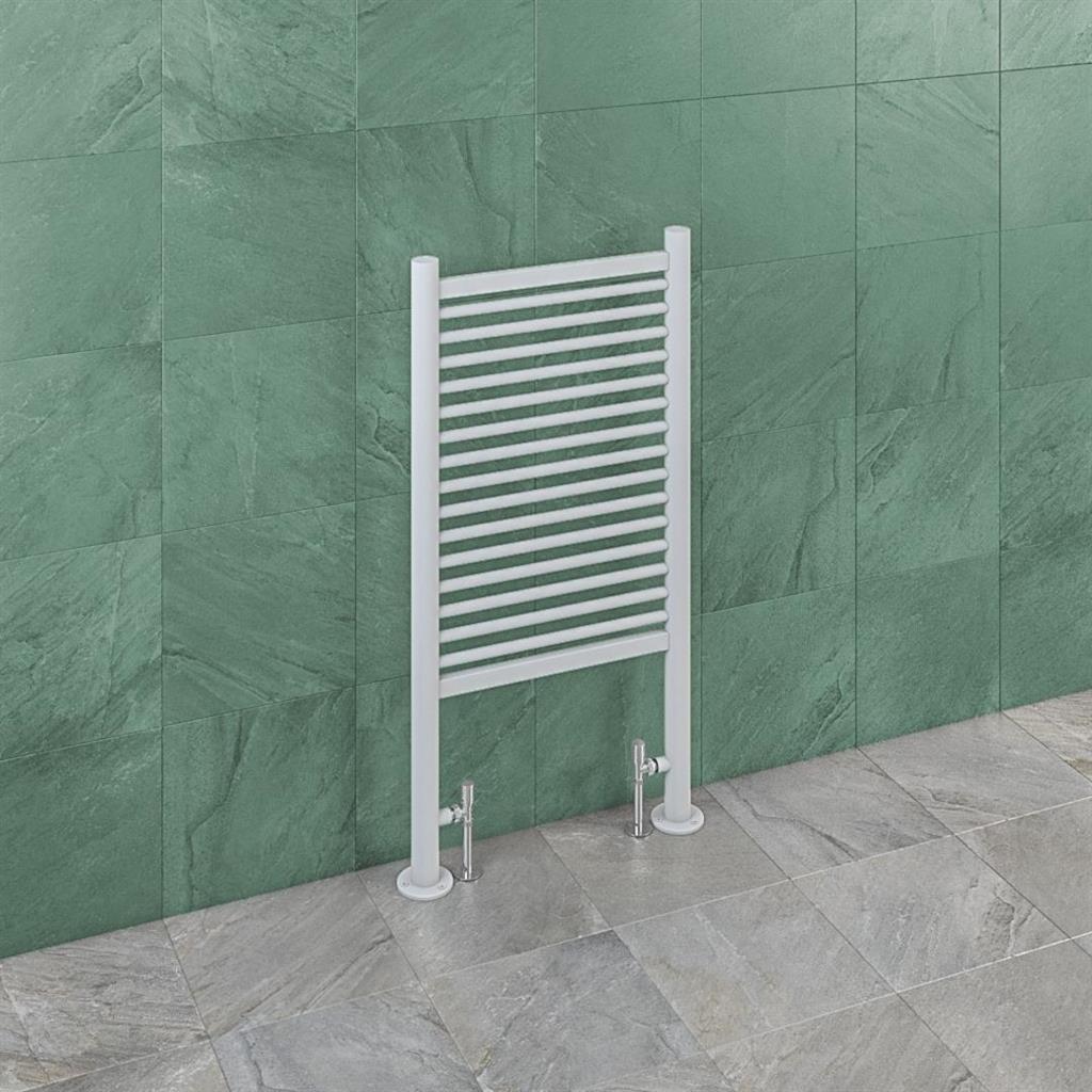 Eastbrook Vieste Steel White Floor Standing Heated Towel Rail, 1000mm H x 545mm W - Central Heating