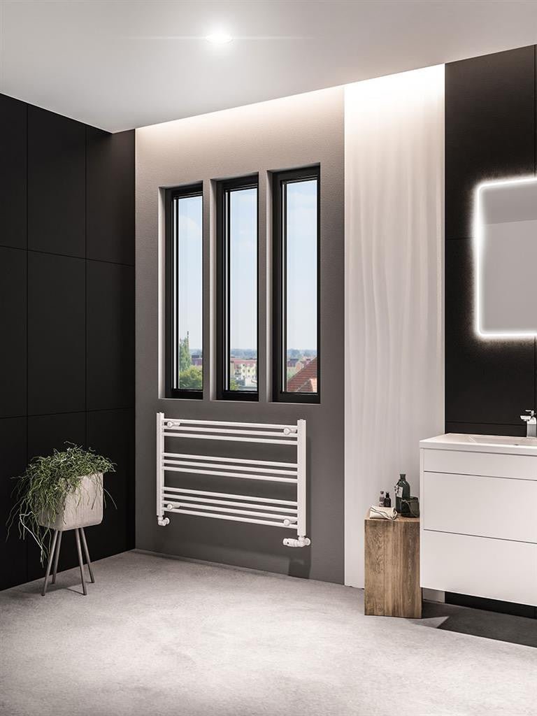 Eastbrook Wingrave Matt White Straight Horizontal Heated Towel Rail 600mm x 1000mm