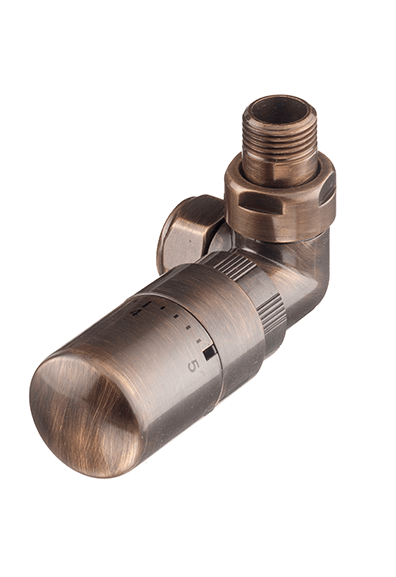 Eastgate Corner Ideal TRV Thermostatic Radiator Valve Angled Antique Brass