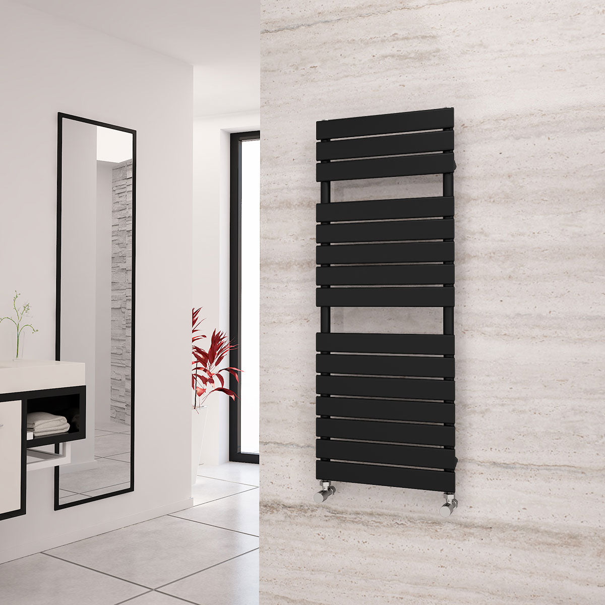 Eastgate Liso Steel Black Flat Tube Designer Heated Towel Rails