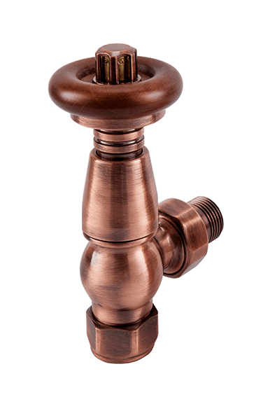 Eastgate Vintage XL TRV Angled Tradational Radiator Valve Antique Copper/Walnut Top
