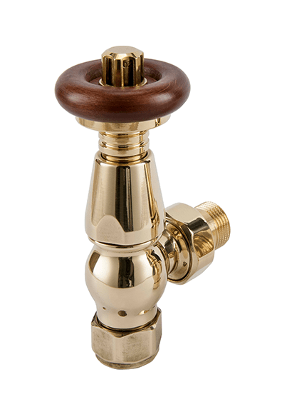 Eastgate Vintage XL TRV Angled Tradational Radiator Valve Polished Brass/Walnut Top