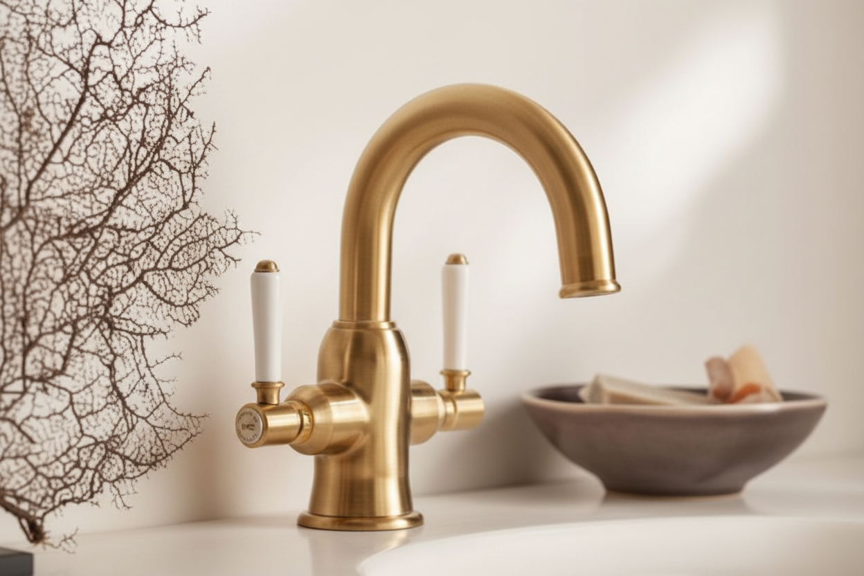 Roper Rhodes Keswick Basin Mixer With Click Waste - Timeless Brushed Brass