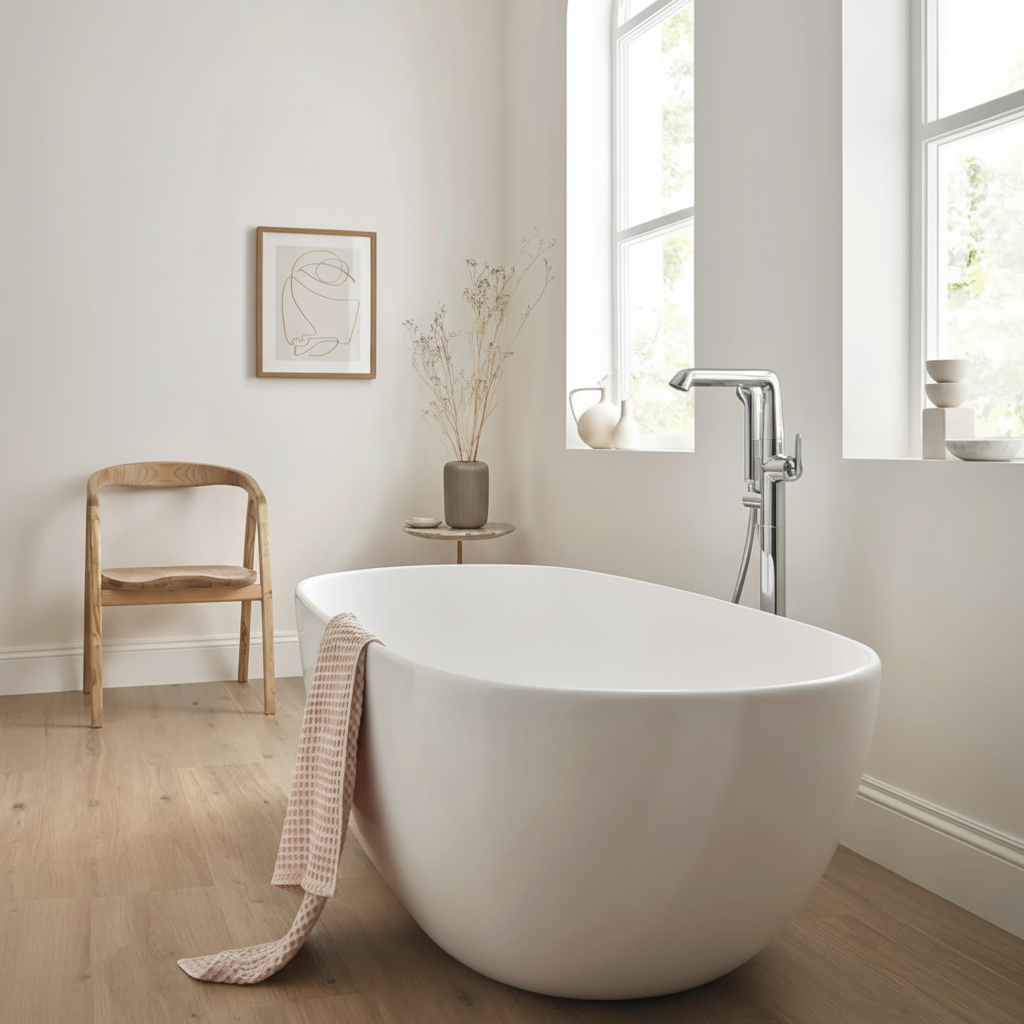 Enhanced white bathtub Scandinavian bathroom 1:1