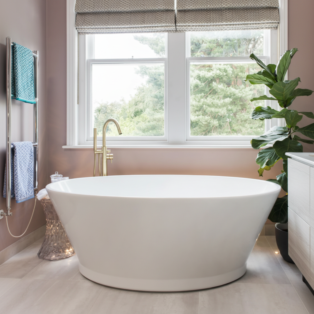 Enhanced white bathtub with pink walls 1:1