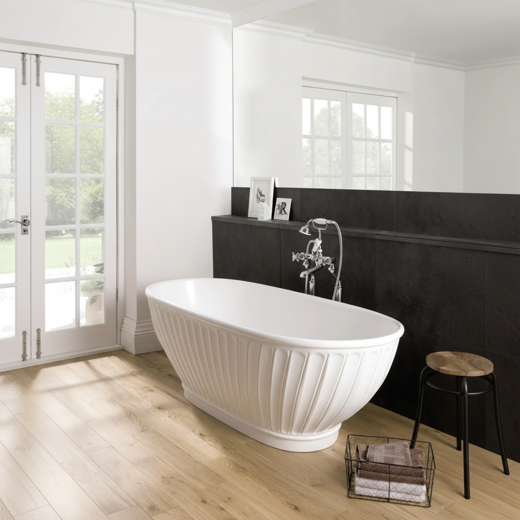 Enhanced white fluted bathtub