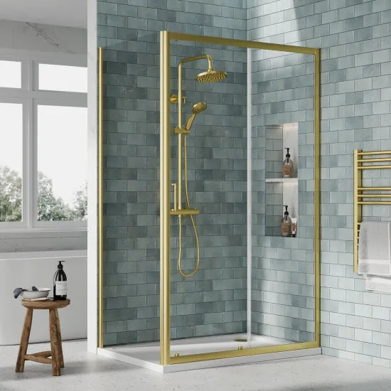 Nuie 1200x800mm Brushed Brass Sliding Shower Enclosure Including Tray