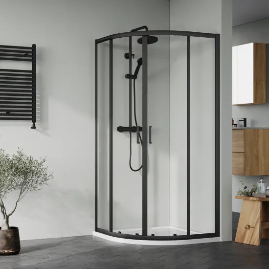 Nuie 900x900x1900 Matt Black Quadrant Shower Enclosure Including Tray