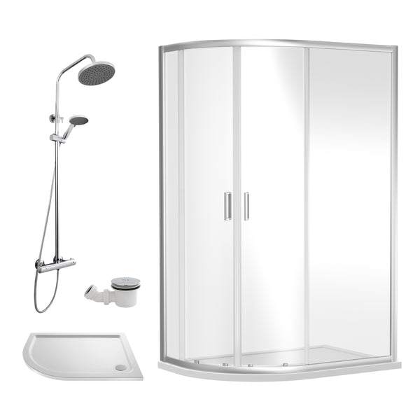 Nuie 1000x800 Chrome Offset Quadrant Shower Enclosure With Tray & Waste