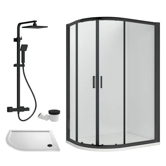 Nuie 1200x800 Black Left Hand Offset Quadrant Shower Kit Including Waste