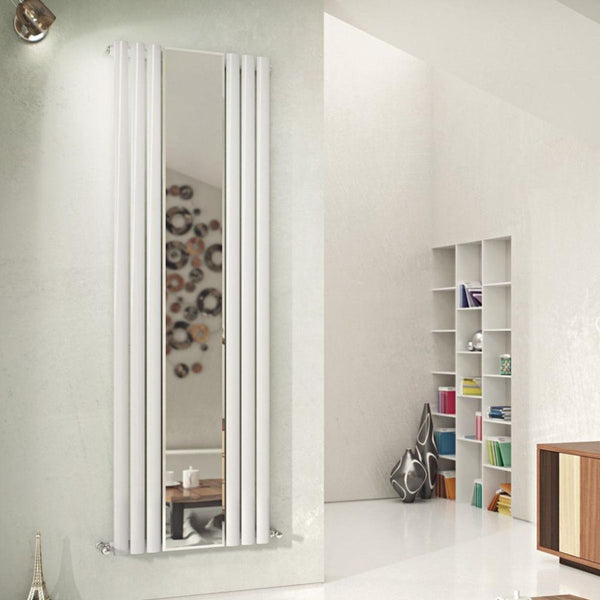 Eucotherm Nova Mirror Tube Single Panel White Vertical Designer Radiator