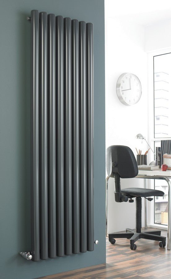 Eucotherm Vulkan Round Tube Anthracite Single Panel Vertical Designer Radiator