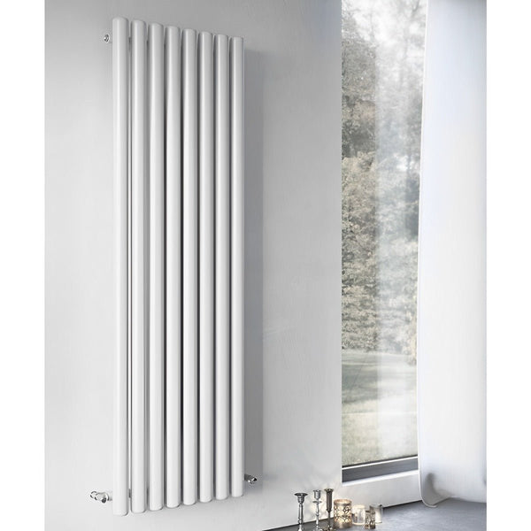 Eucotherm Vulkan Round Tube Single Panel White Vertical Designer Radiator
