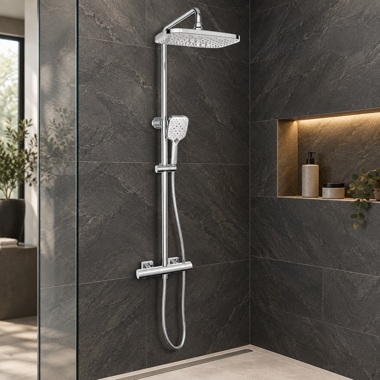 Kartell Kolt Shower with Sliding Handset and Drench Head Chrome