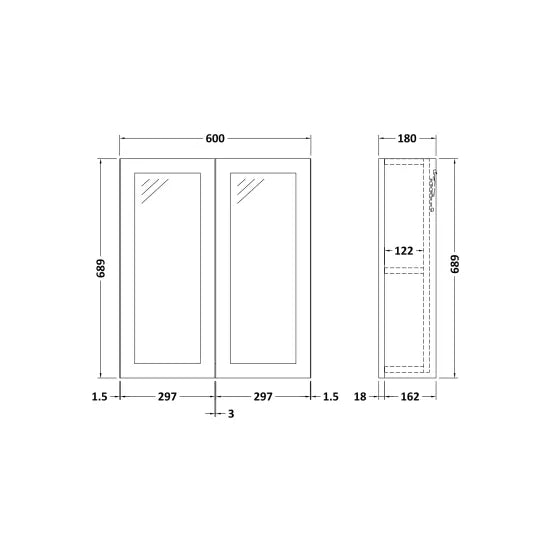 Fable 600mm Shaker Mirror Cabinet 50/50 - 180mm Deep