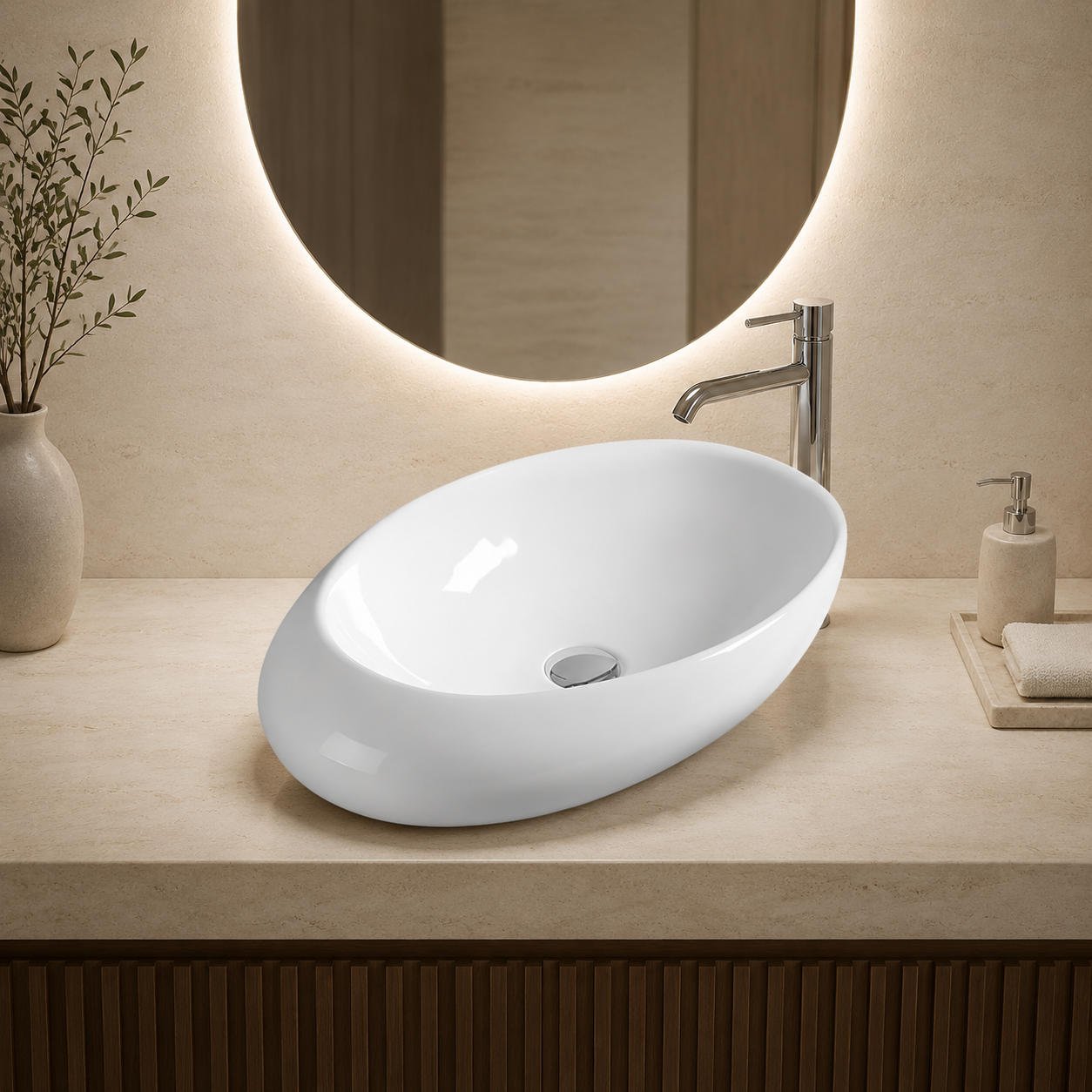 Meravo Classico 490mm Ceramic Oval Vessel Basin