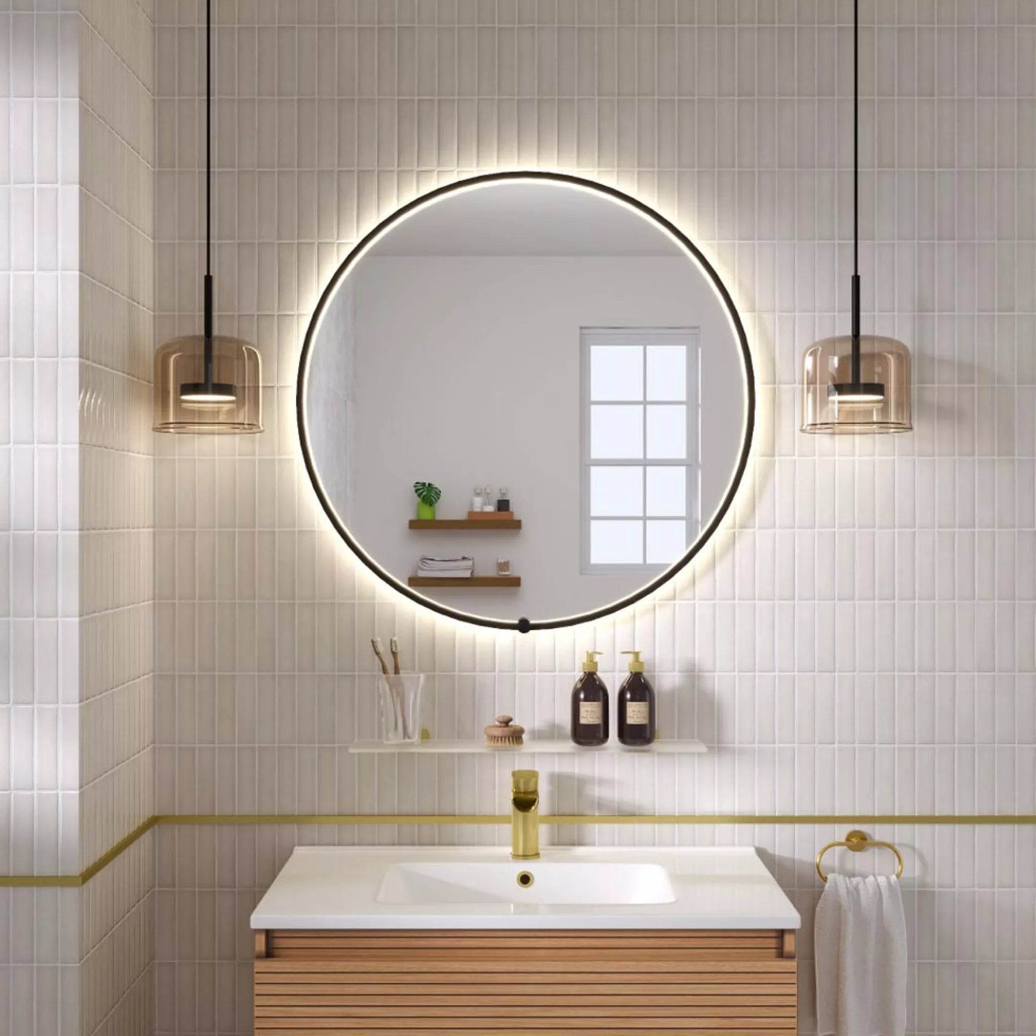 Eastbrook Sanremo 600x600mm Round LED Bathroom Mirror - Matt Black