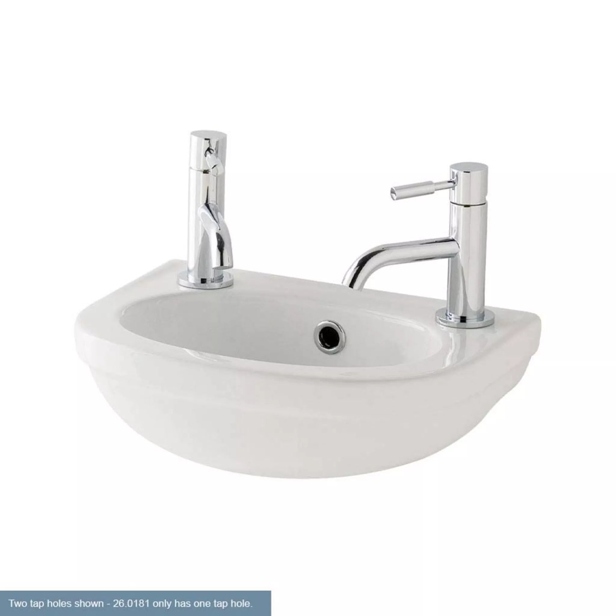 Eastbrook Dura 45cm x 28cm 1 Tap Hole Ceramic Cloakroom Basin with Overflow & Fixings - White