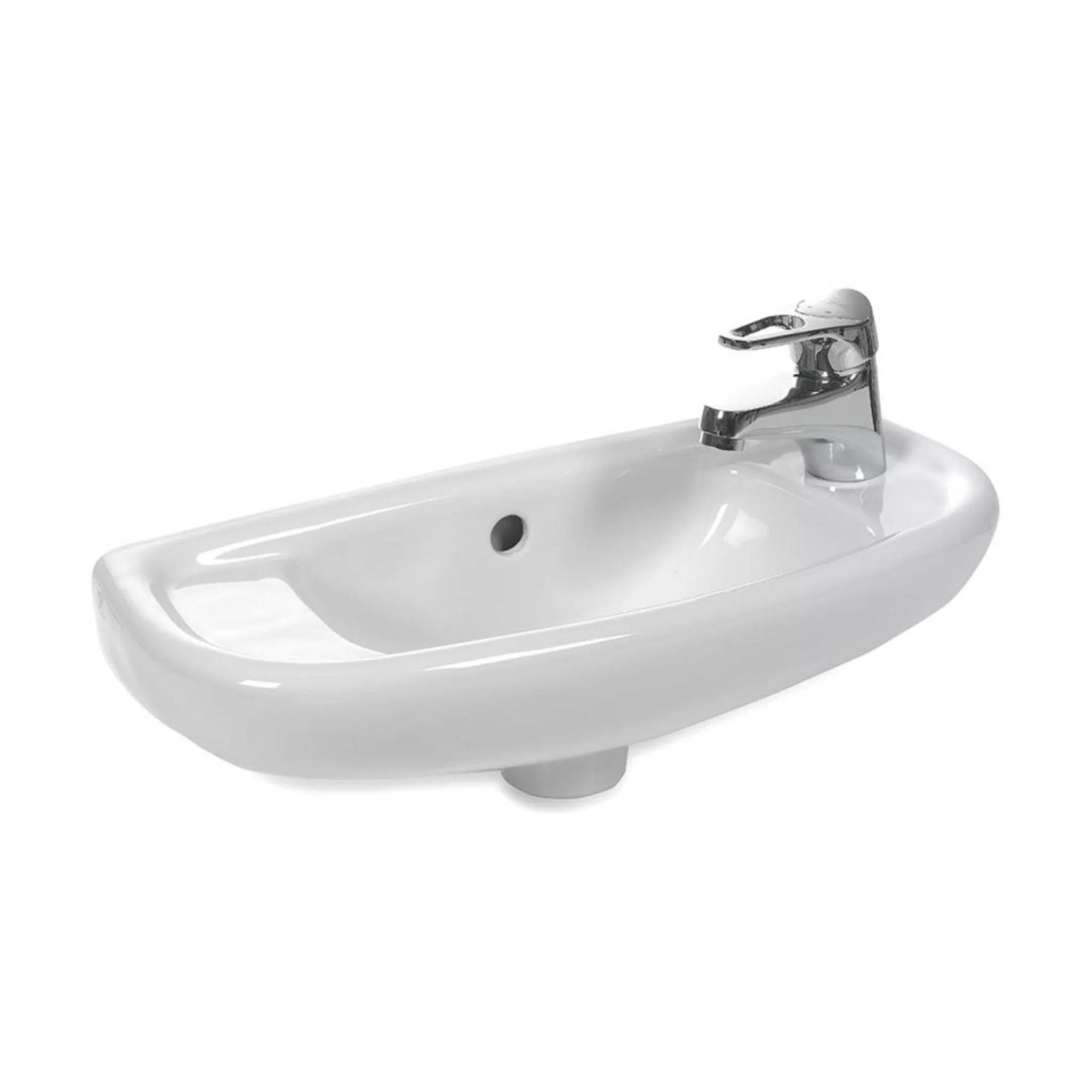 Eastbrook Kompact 50cm x 21cm Right Hand (RH) 1 Tap Hole Cloakroom Basin with Overflow - White
