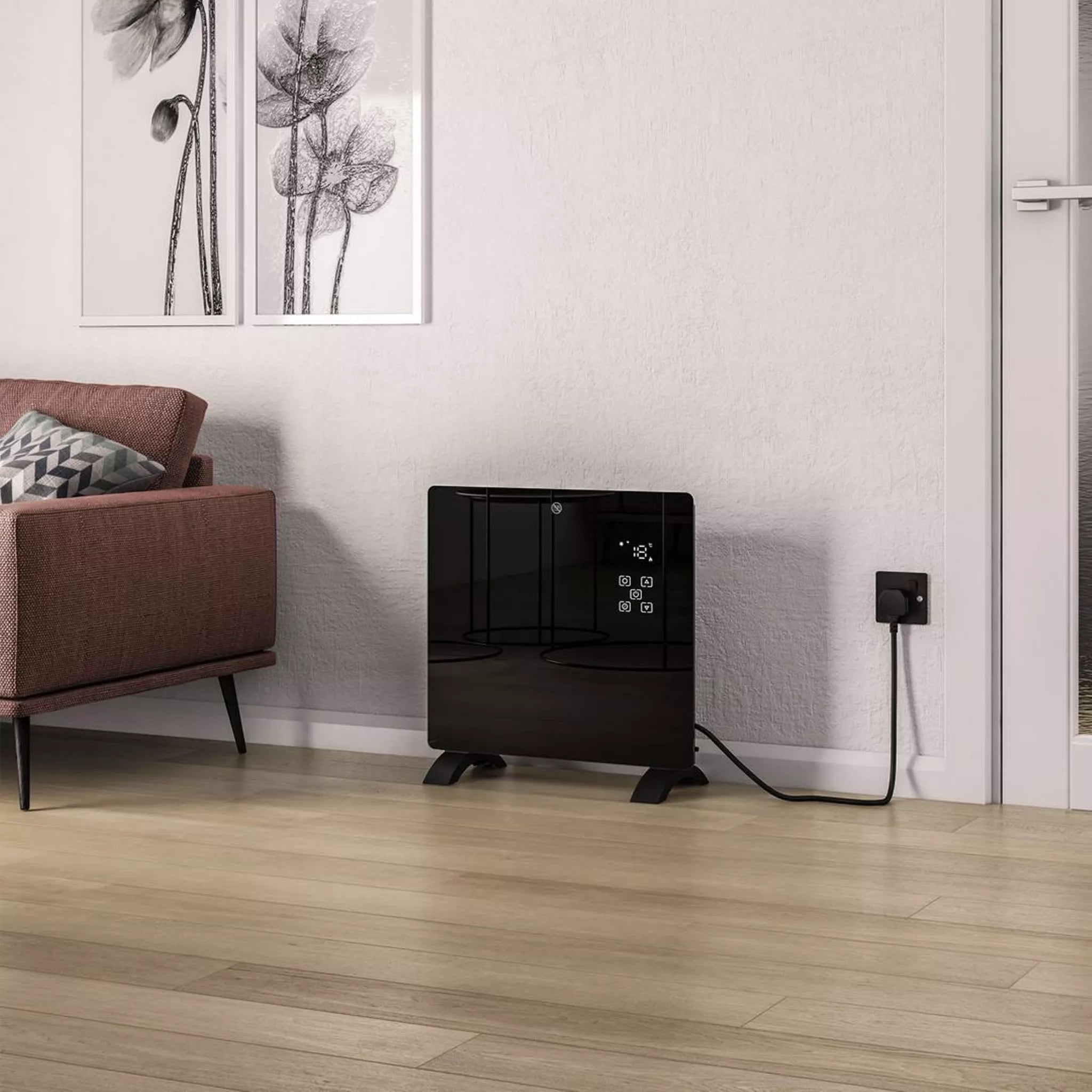 Eastbrook Cortona 465 x 520 Glass Fronted Electric Radiator 1000W Black