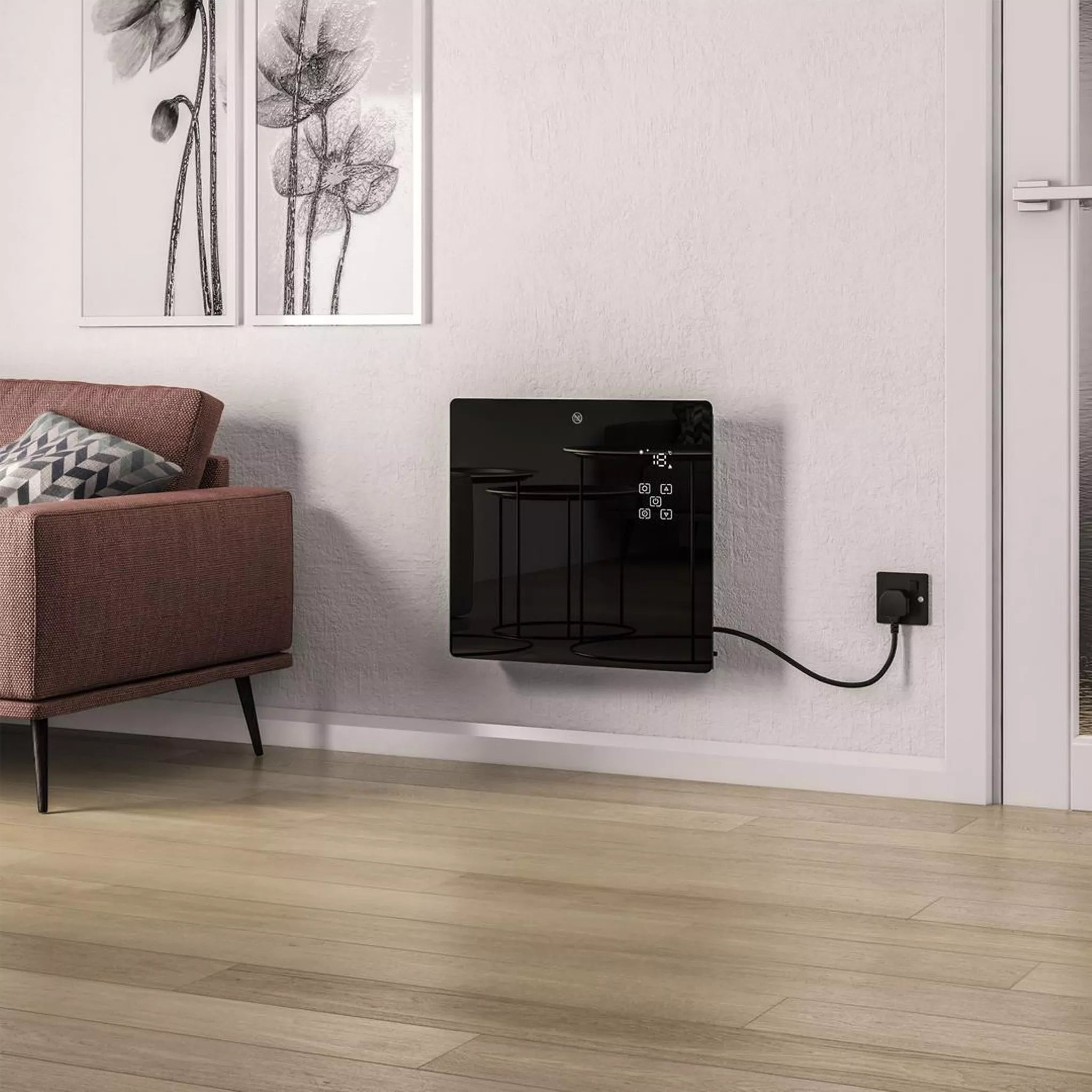 Eastbrook Cortona 465 x 520 Glass Fronted Electric Radiator 1000W Black