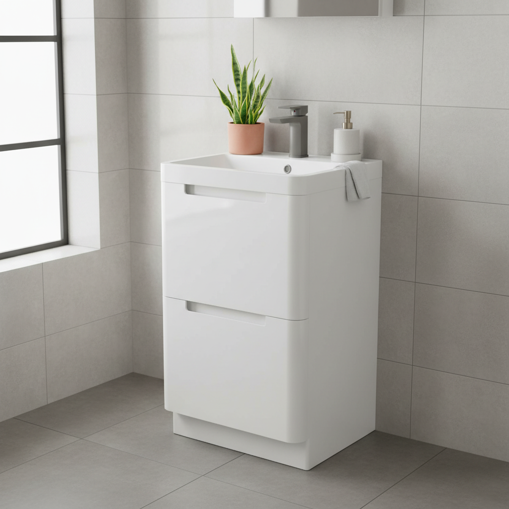 Gloss White Freestanding Vanity Lifestyle 1:1