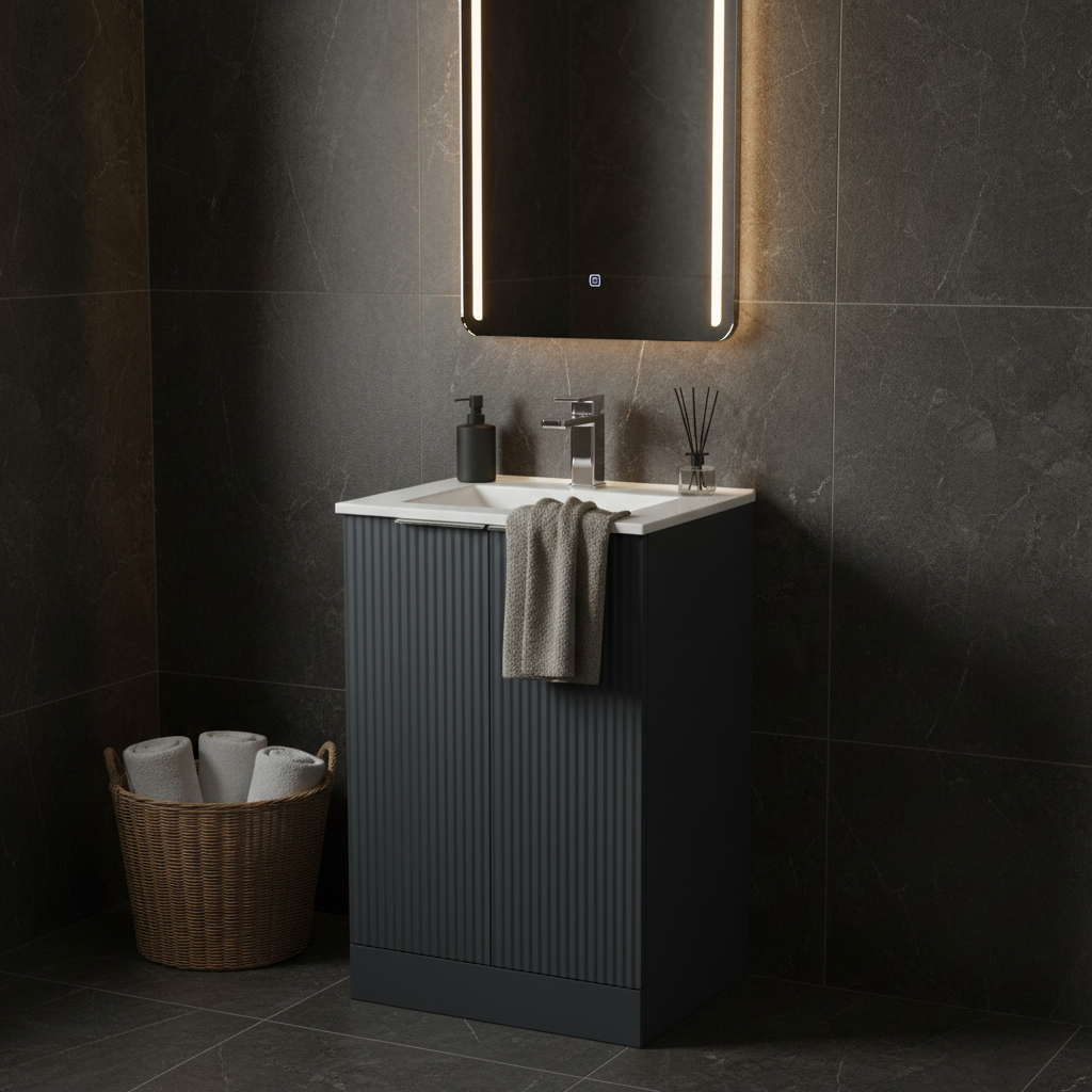 Graphite Fluted Vanity Photorealistic Lifestyle