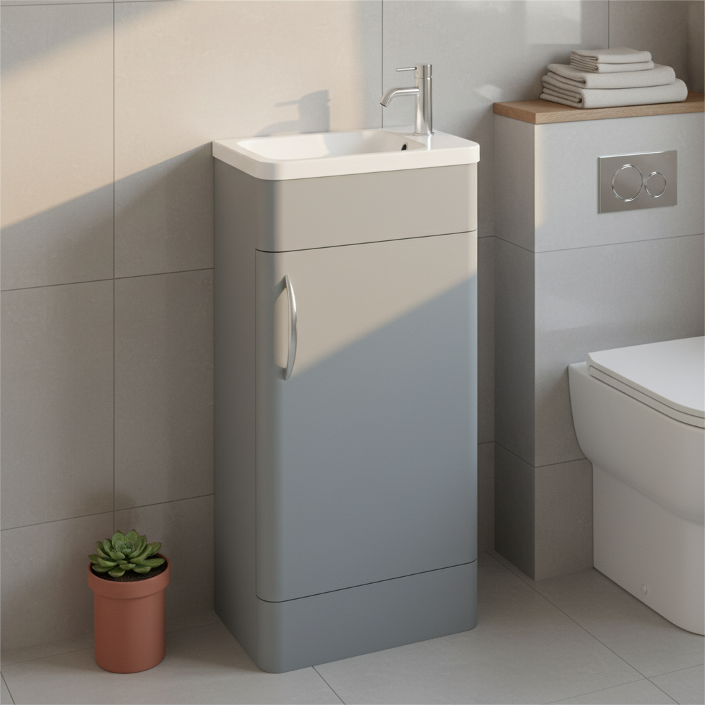 Grey Cloakroom Vanity Unit Tap Right 1:1