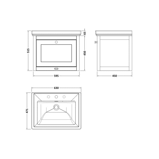 Hartleigh 600mm 1 Drawer Cabinet and 3TH Basin