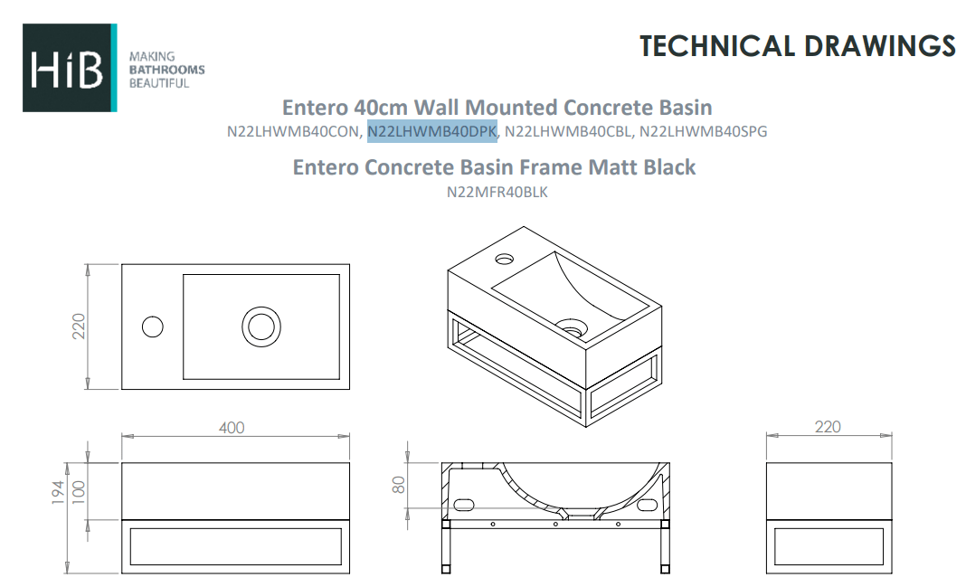 Hib Entero Concrete Vessel Basin Wall Hung - Dusky Pink