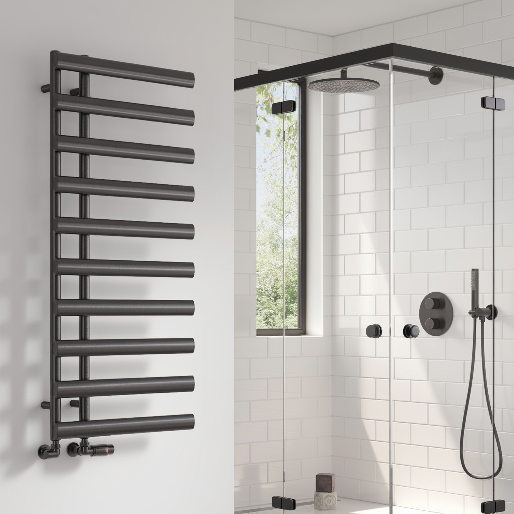 High-quality 1:1 bathroom scene with towel rail