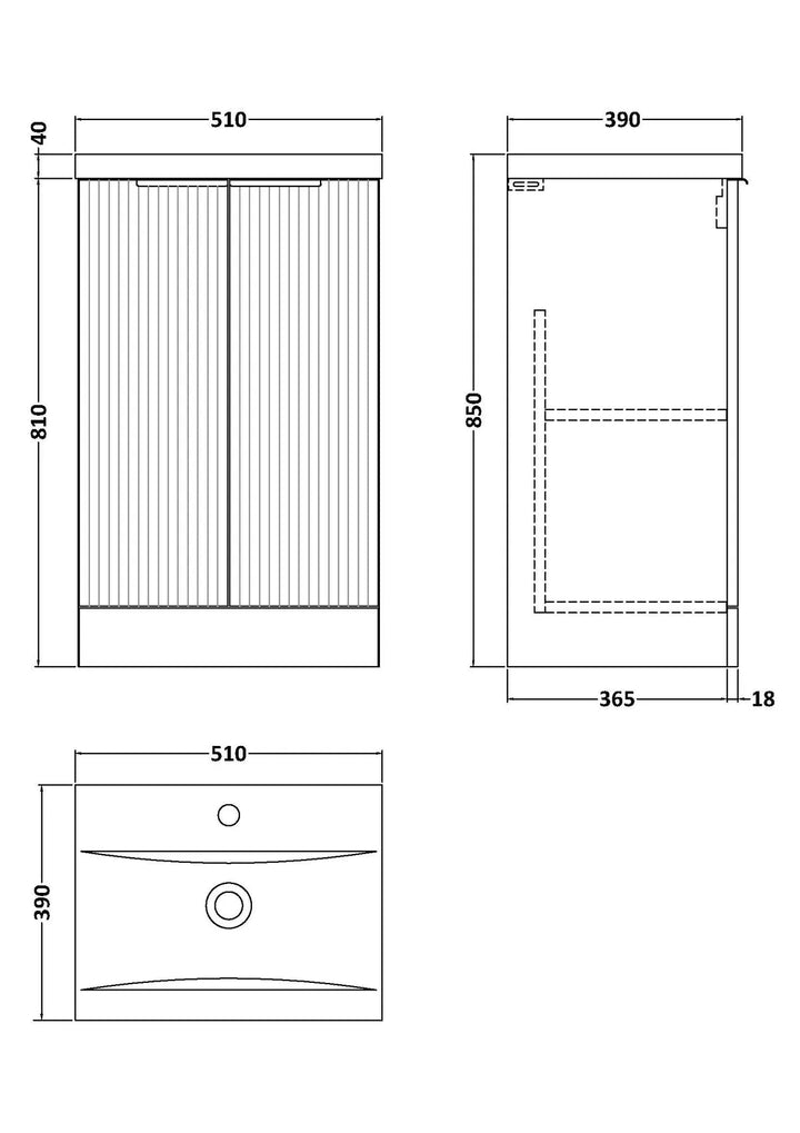 Hudson Reed 500mm Floor Standing 2 Door Vanity & Basin 1 Soft Black