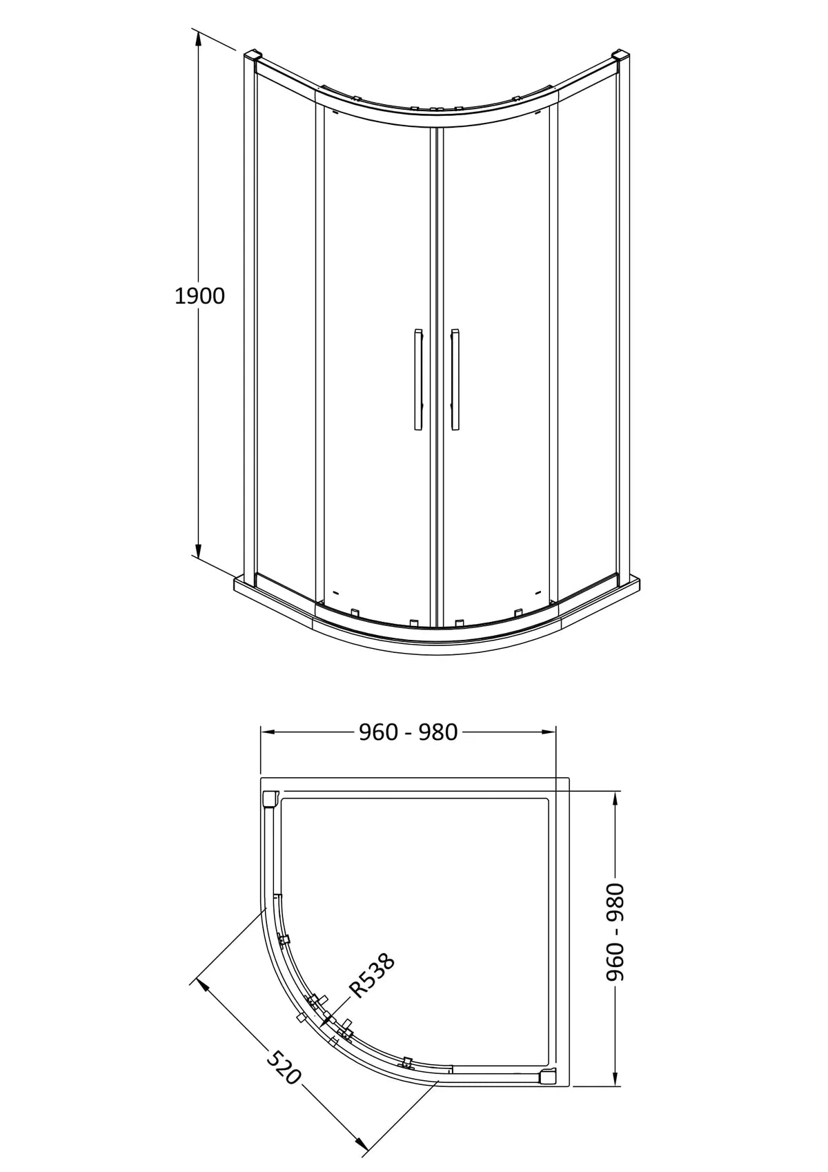 Hudson Reed Apex 1000mm Quadrant Matt Black
