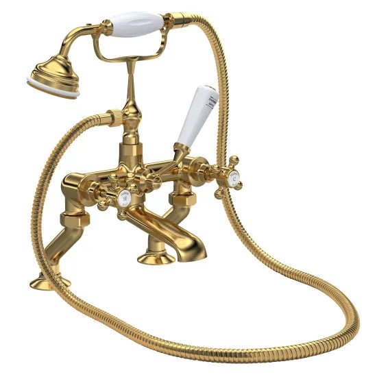 Hudson Reed Brass Topaz With Crosshead Handle Deck Mounted Bath Shower Mixer