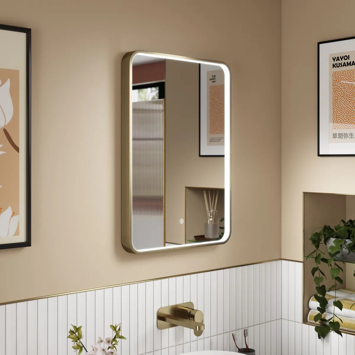 Hudson Reed Brushed Brass Frame LED Mirror - 700mm x 500mm