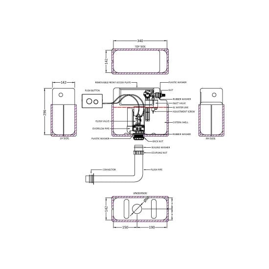 Hudson Reed Contemporary Brushed Brass Dual Flush Concealed Cistern With Flush Plate