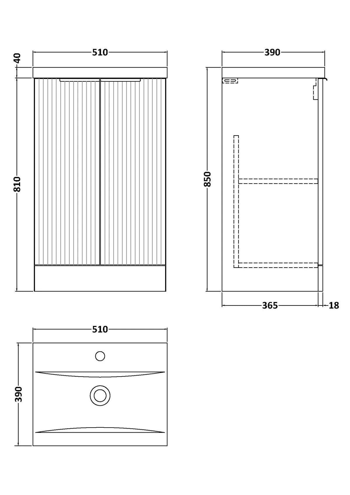 Hudson Reed Fluted 500mm Floor Standing 2 Door Vanity & Basin 1