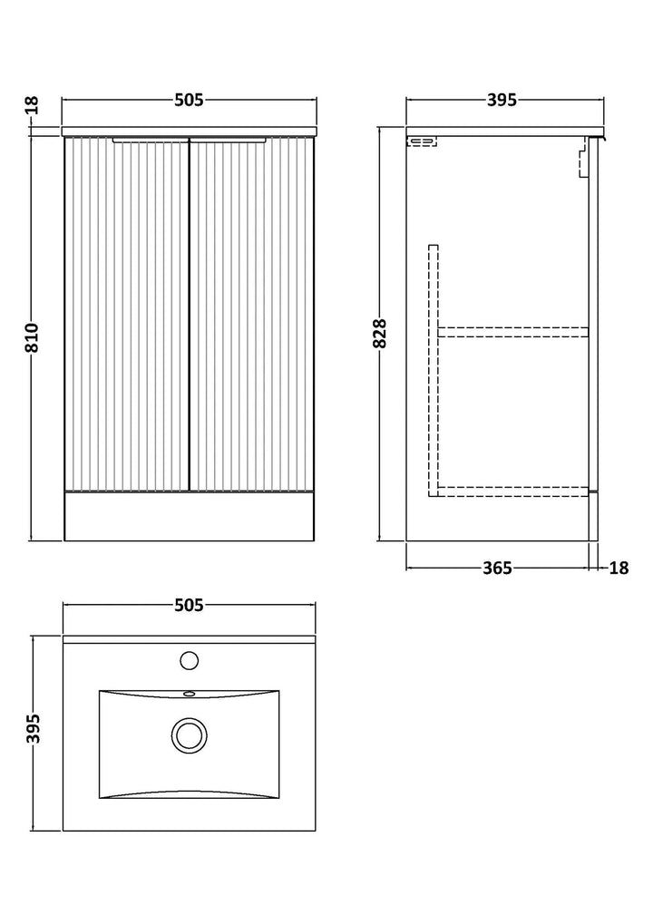 Hudson Reed Fluted 500mm Floor Standing 2 Door Vanity & Basin 2