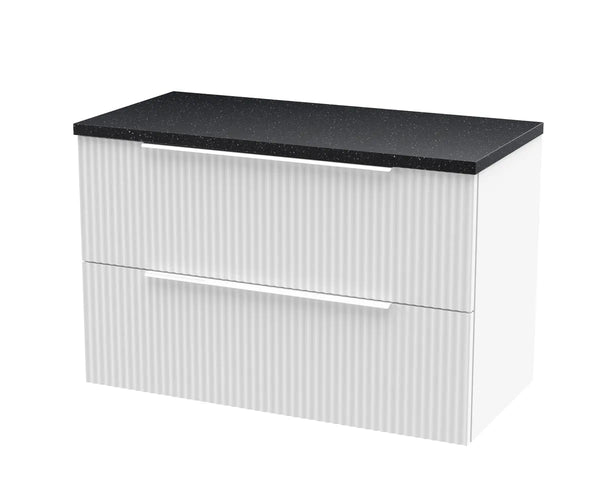 Hudson Reed Fluted 800mm Wall Hung 2 Drawer Vanity & Laminate Top Silver sparkle